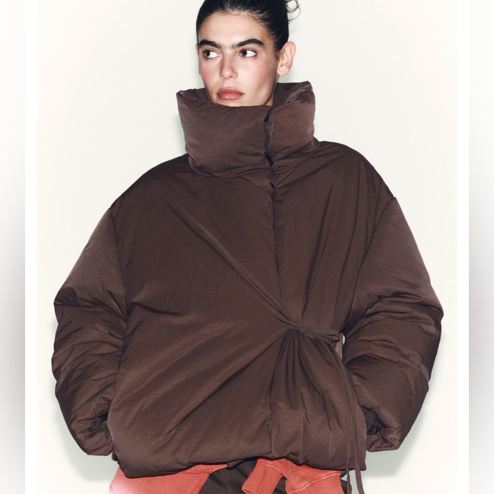Zara 🤎🤎🤎Brown Puffer Jacket with High Collar Size XSmall- Small - NWT